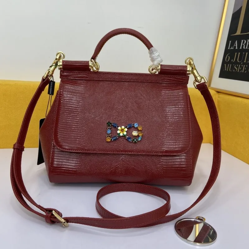 D&G Crystal Logo Lizard Leather Handbag SKU 242