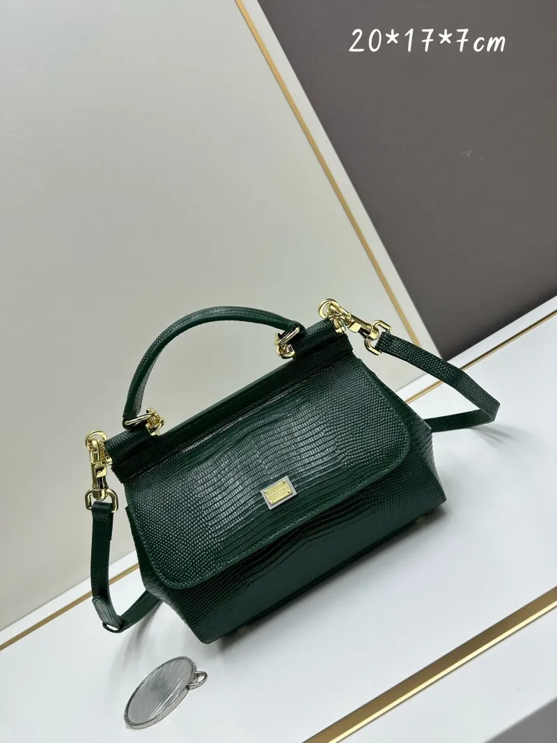 D&G Dark Green Lizard Embossed Handbag 20x17x7cm SKU 244