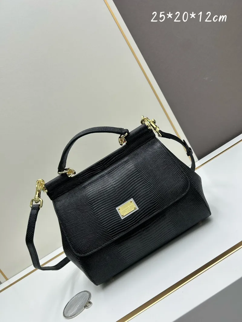 D&G Black Lizard Embossed Top Handle Handbag
