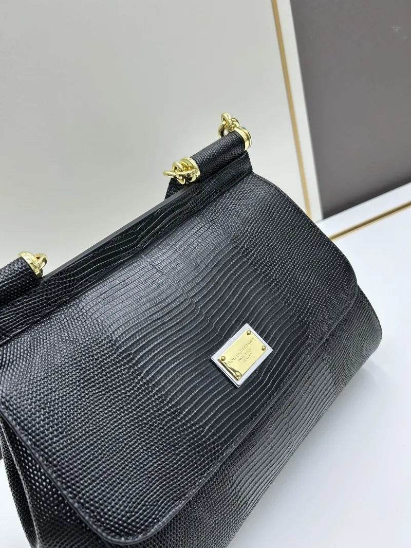 D&G Black Lizard Embossed Top Handle Handbag - Image 4