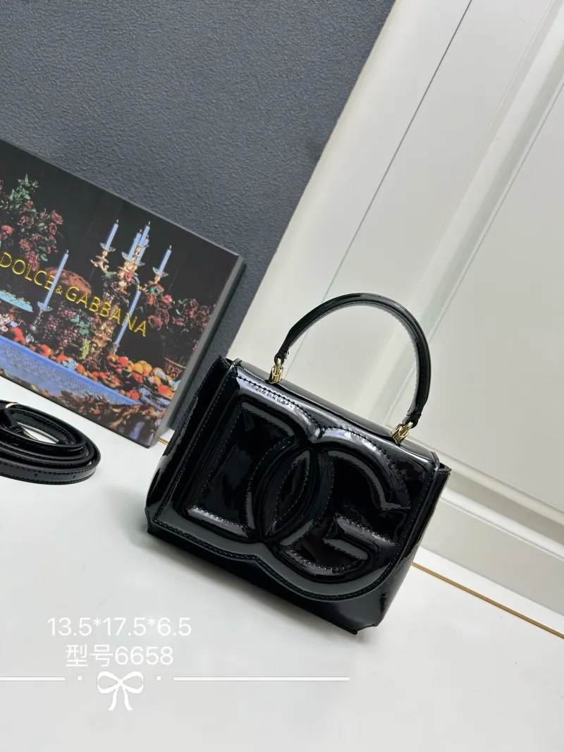 Dolce & Gabbana Black Patent Leather Top Handle Handbag 6658