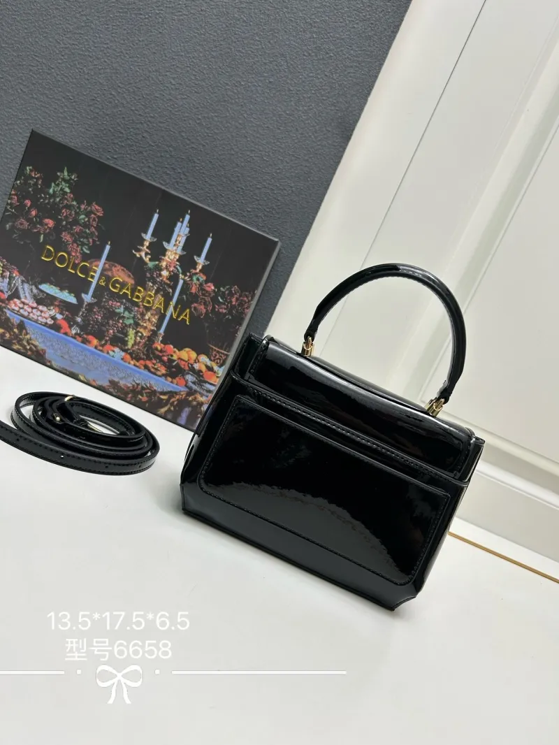 Alternative view of Dolce & Gabbana Black Patent Leather Top Handle Handbag 6658