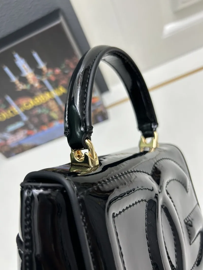 Dolce & Gabbana Black Patent Leather Top Handle Handbag 6658 - Image 6