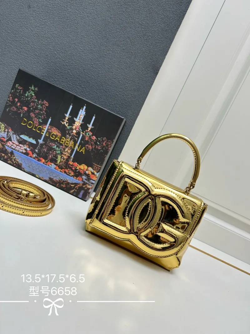 Dolce Gabbana Gold Metallic Handbag Model 6658