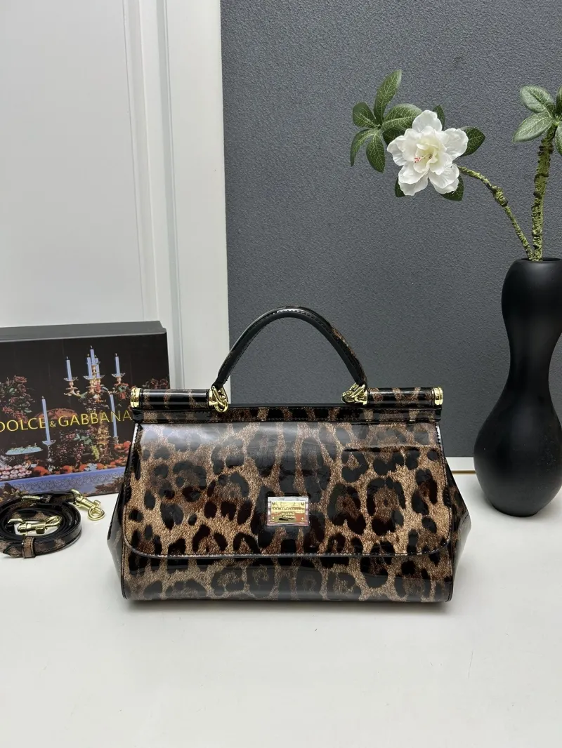 Dolce & Gabbana Leopard Print Patent Leather Handbag 293