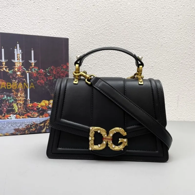 Dolce Gabbana Black Leather Top Handle Crossbody Bag