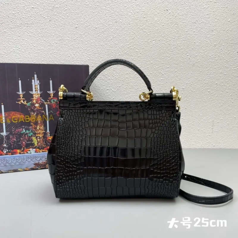 Alternative view of Dolce & Gabbana Black Croc Embossed Large Handbag