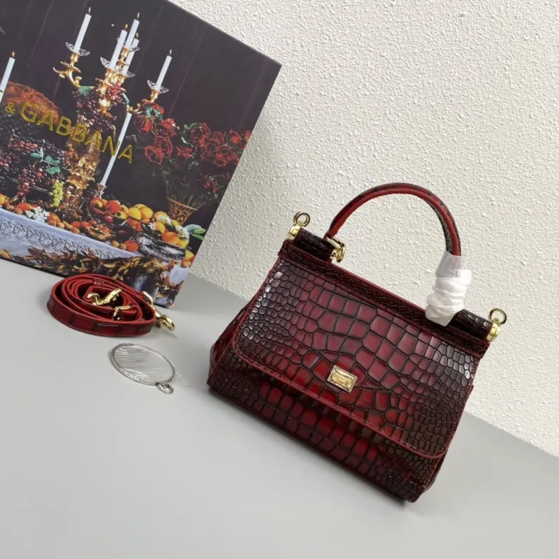 Dolce & Gabbana Red Croc Embossed Handbag 318