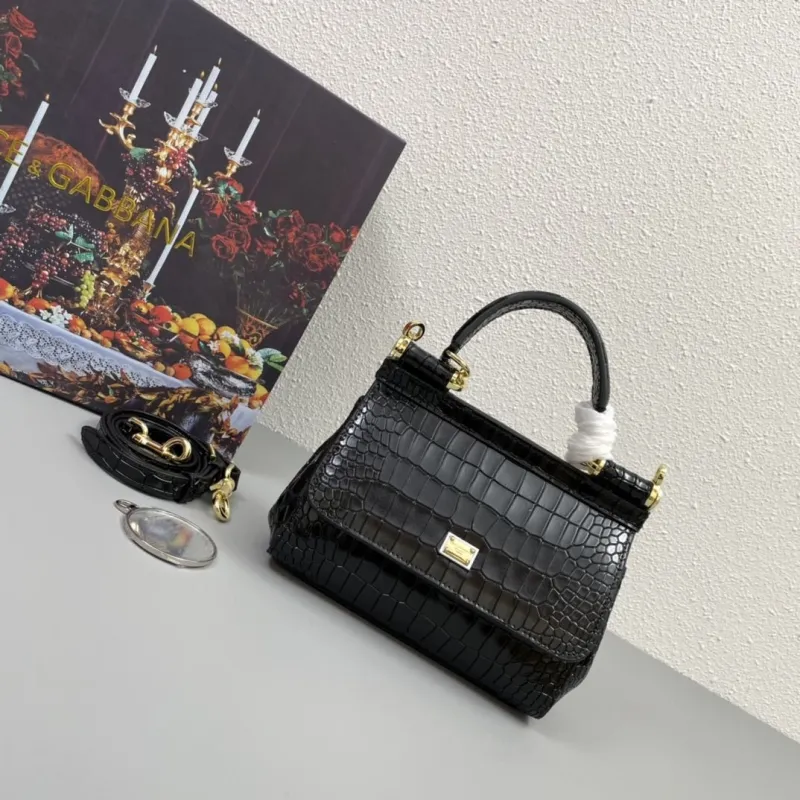 Dolce & Gabbana Black Crocodile Handle Bag 319