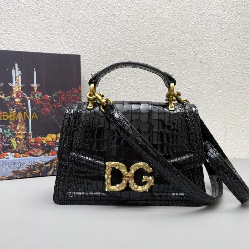 Dolce & Gabbana Black Crocodile Top Handle Bag 320