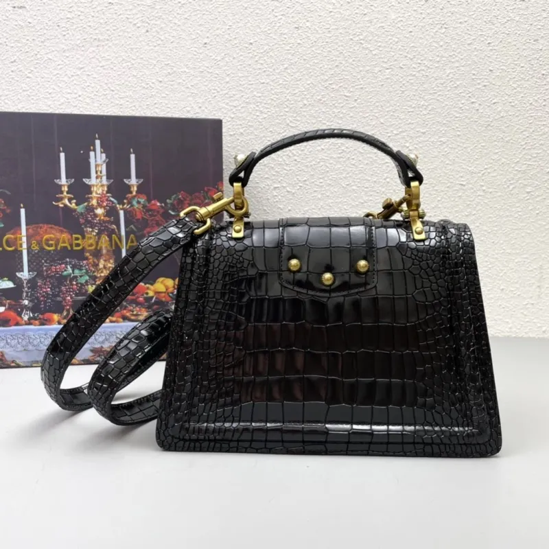 Alternative view of Dolce & Gabbana Black Crocodile Top Handle Bag 320