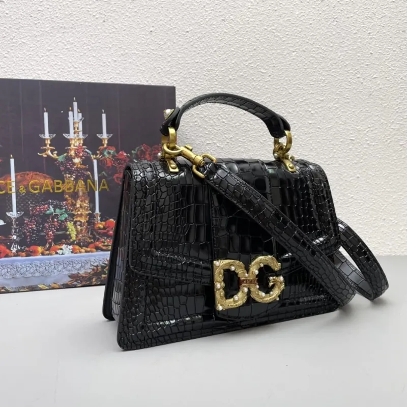 Dolce & Gabbana Black Crocodile Top Handle Bag 320 - Image 3