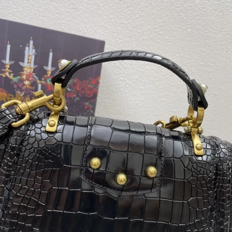 Dolce & Gabbana Black Crocodile Top Handle Bag 320 - Image 6