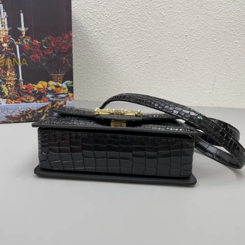 Dolce & Gabbana Black Crocodile Top Handle Bag 320 - Image 7