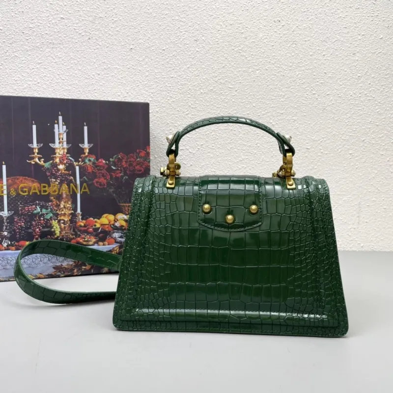 Alternative view of Dolce Gabbana Dark Green Crocodile Embossed Handbag