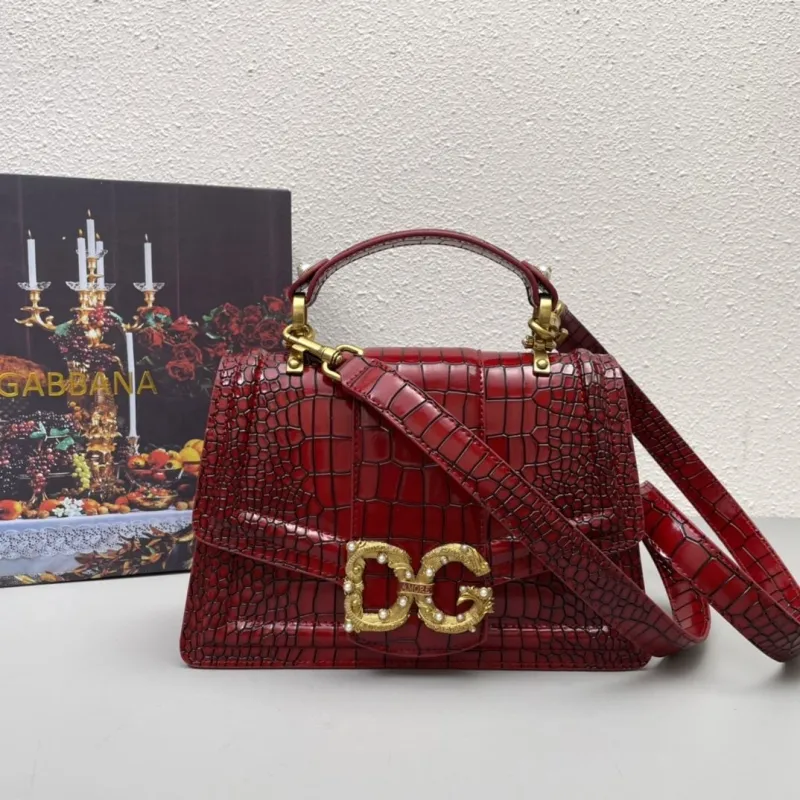 Dolce Gabbana Red Crocodile Embossed Handbag 322