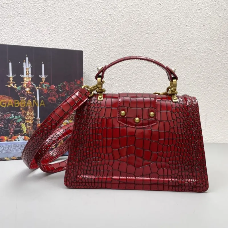 Alternative view of Dolce Gabbana Red Crocodile Embossed Handbag 322