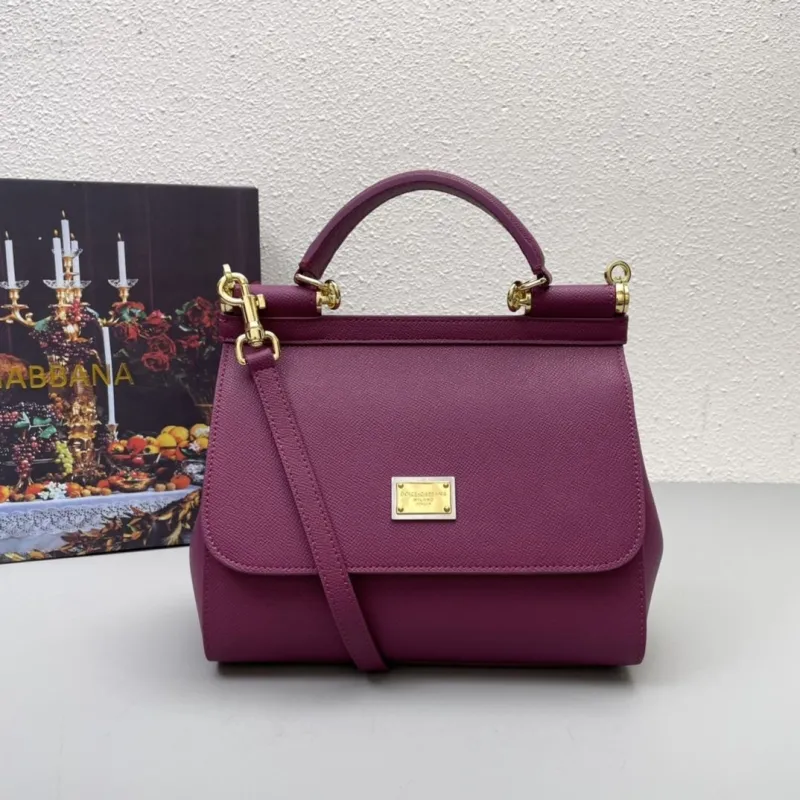 Dolce Gabbana Purple Leather Top Handle Handbag 331