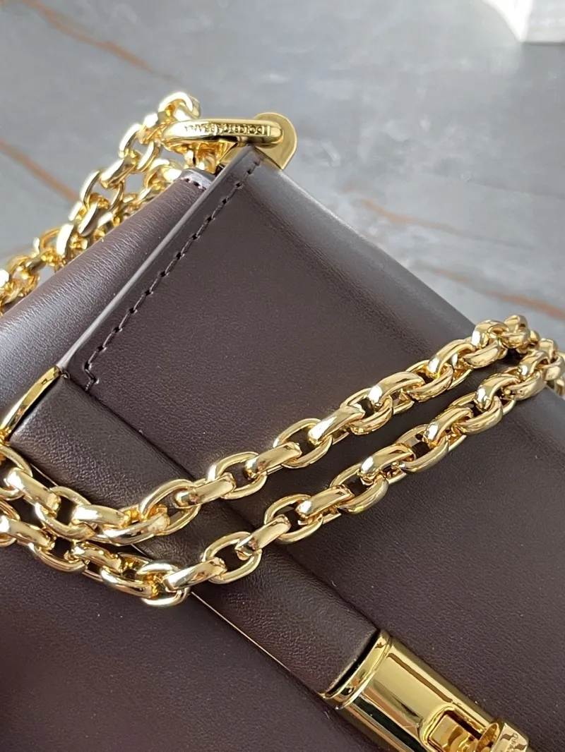 Dolce & Gabbana Brown Leather Chain Satchel Bag 18-10-7CM - Image 6
