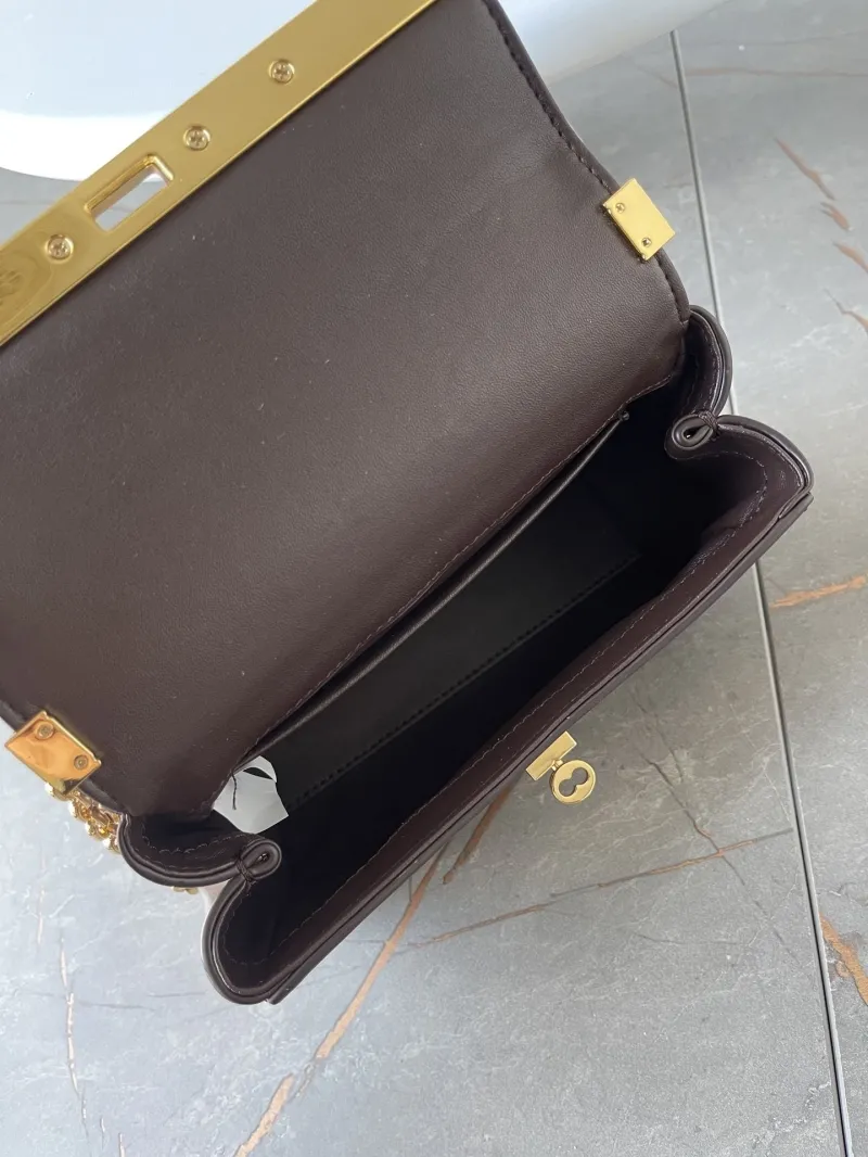 Dolce & Gabbana Brown Leather Chain Satchel Bag 18-10-7CM - Image 8