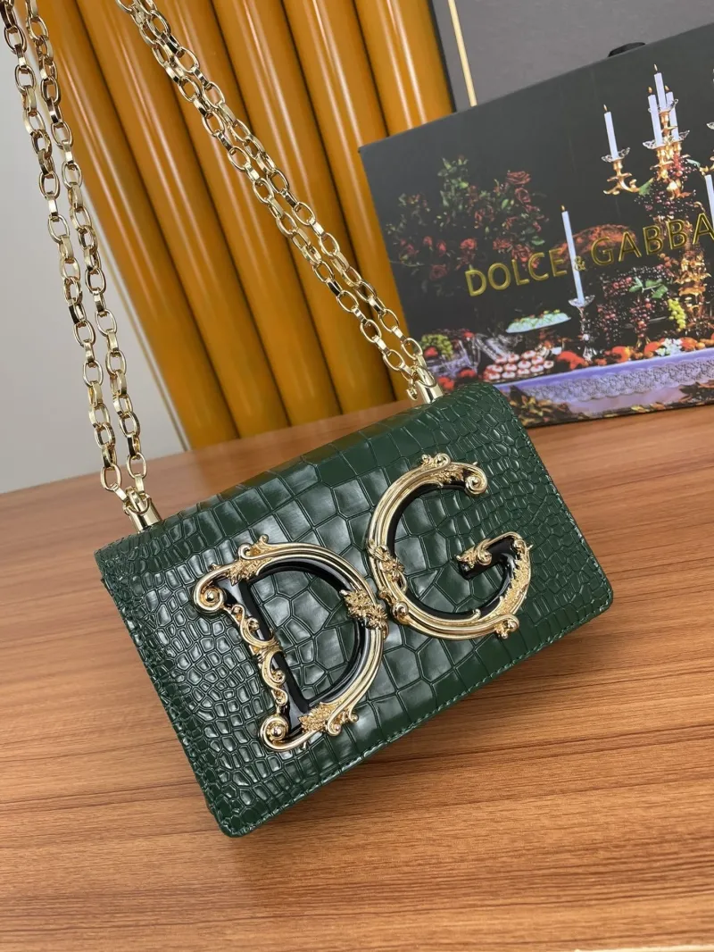 Dolce & Gabbana Green Croc Embossed Chain Satchel Bag - Image 3