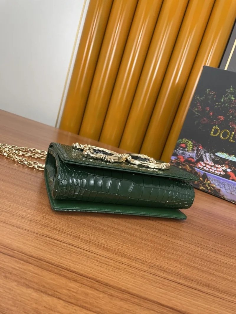 Dolce & Gabbana Green Croc Embossed Chain Satchel Bag - Image 4