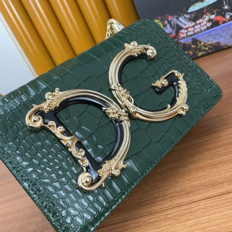 Dolce & Gabbana Green Croc Embossed Chain Satchel Bag - Image 5