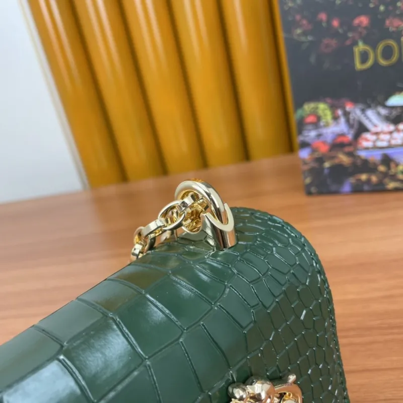 Dolce & Gabbana Green Croc Embossed Chain Satchel Bag - Image 6