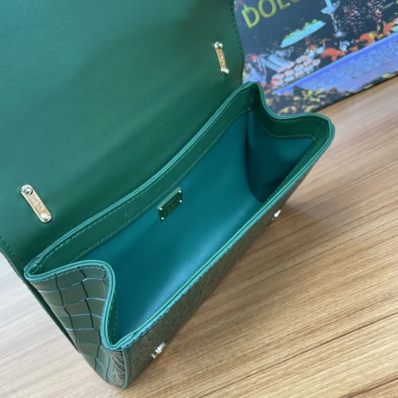 Dolce & Gabbana Green Croc Embossed Chain Satchel Bag - Image 7