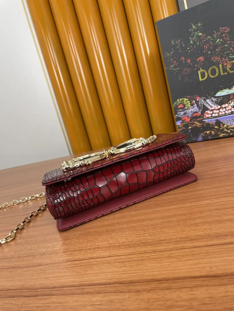 D&G Red Crocodile Pattern Chain Satchel Bag - Image 3