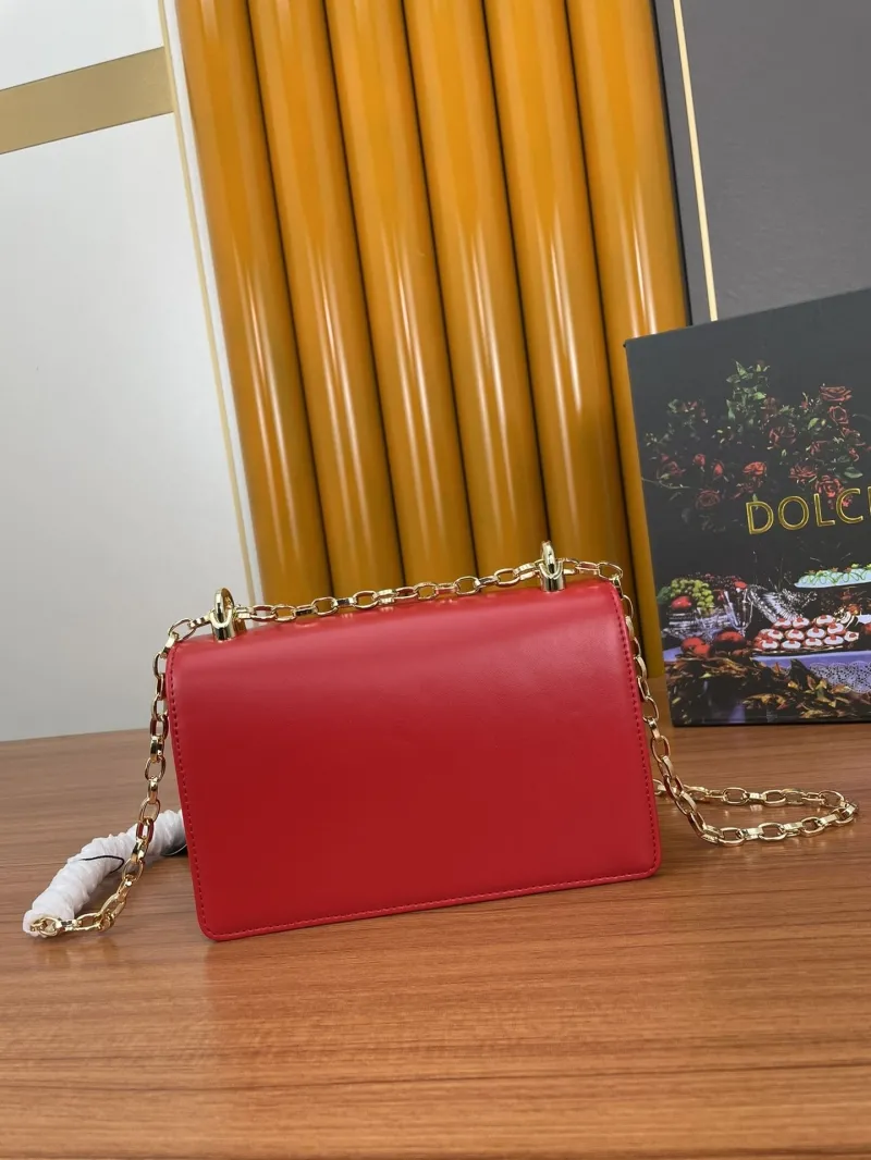 Dolce & Gabbana Red DG Logo Chain Satchel Bag - Image 3