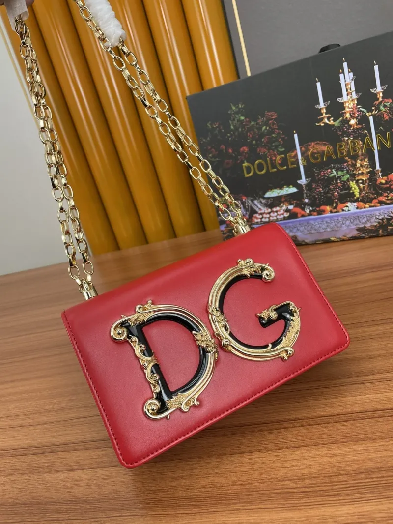 Dolce & Gabbana Red DG Logo Chain Satchel Bag - Image 4