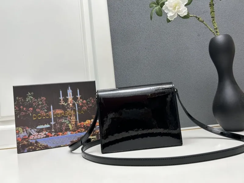 Alternative view of Dolce & Gabbana Black Patent Leather Crossbody Satchel Bag
