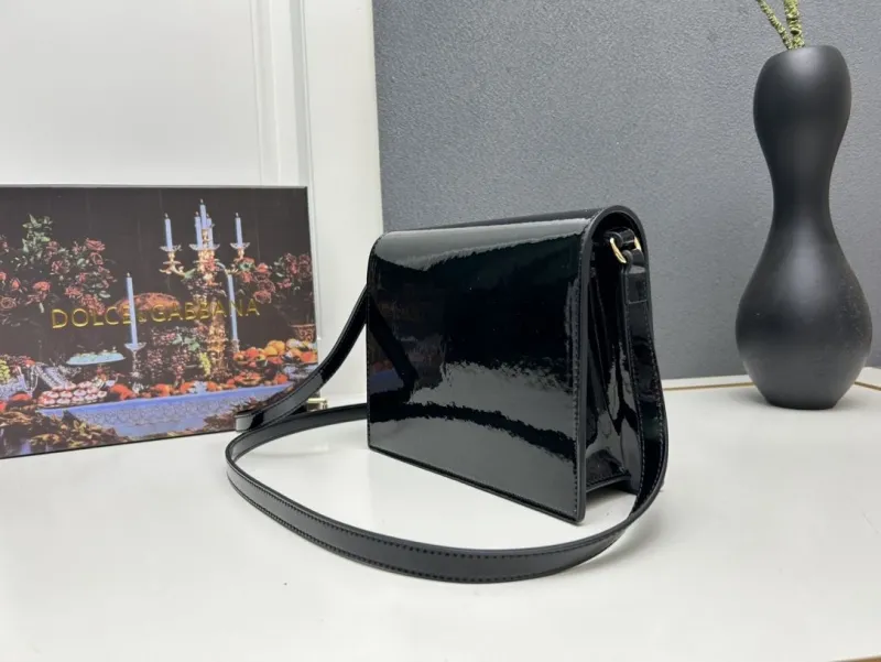 Dolce & Gabbana Black Patent Leather Crossbody Satchel Bag - Image 3