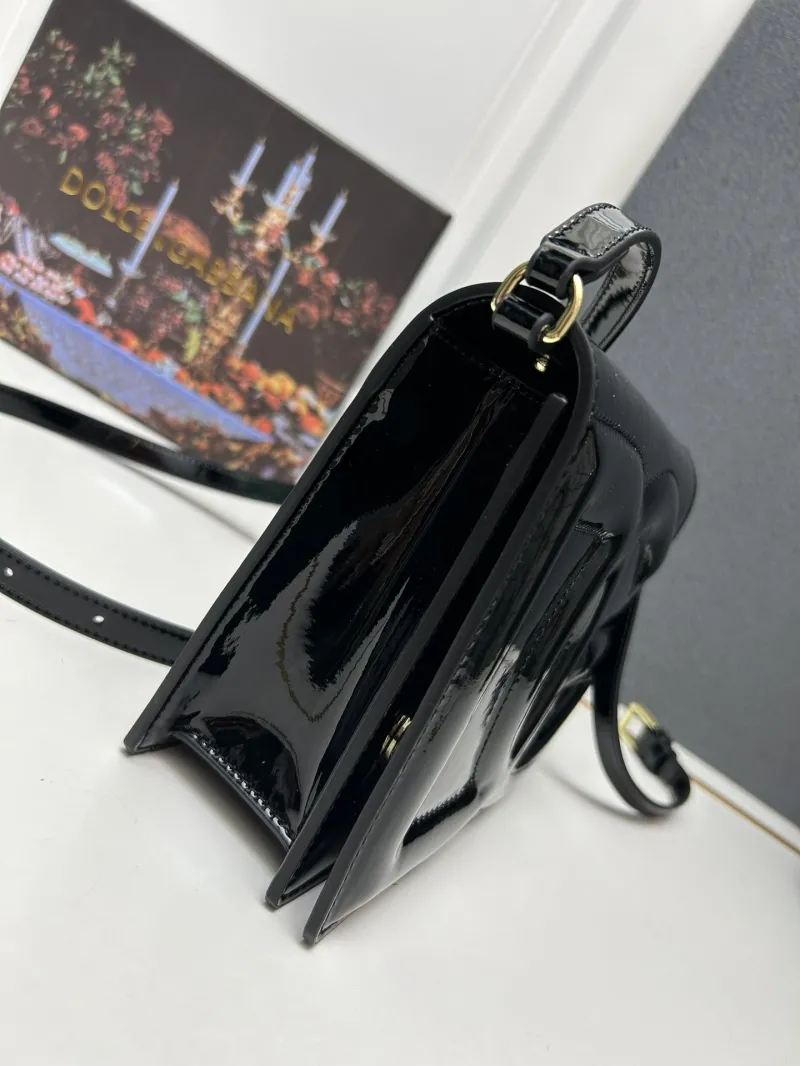 Dolce & Gabbana Black Patent Leather Crossbody Satchel Bag - Image 5