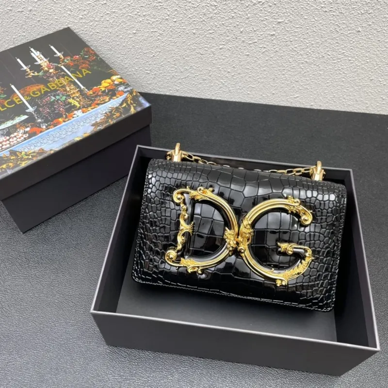 Alternative view of Dolce & Gabbana Black Crocodile Embossed Chain Shoulder Bag