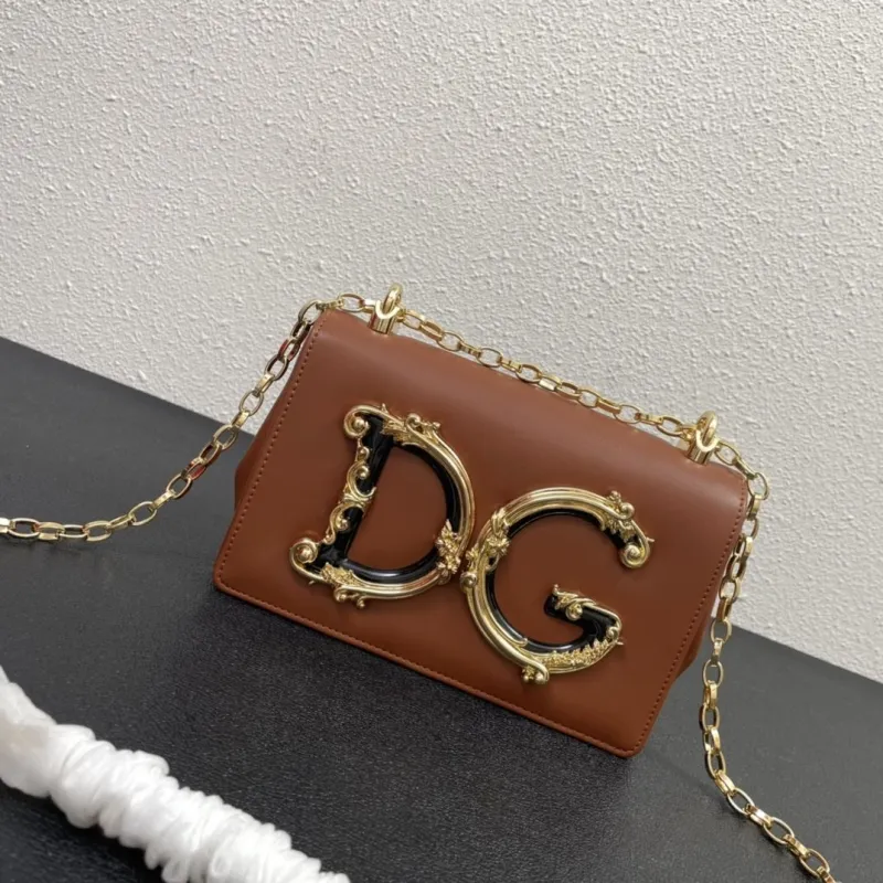 D&G Brown Leather Chain Satchel Bag