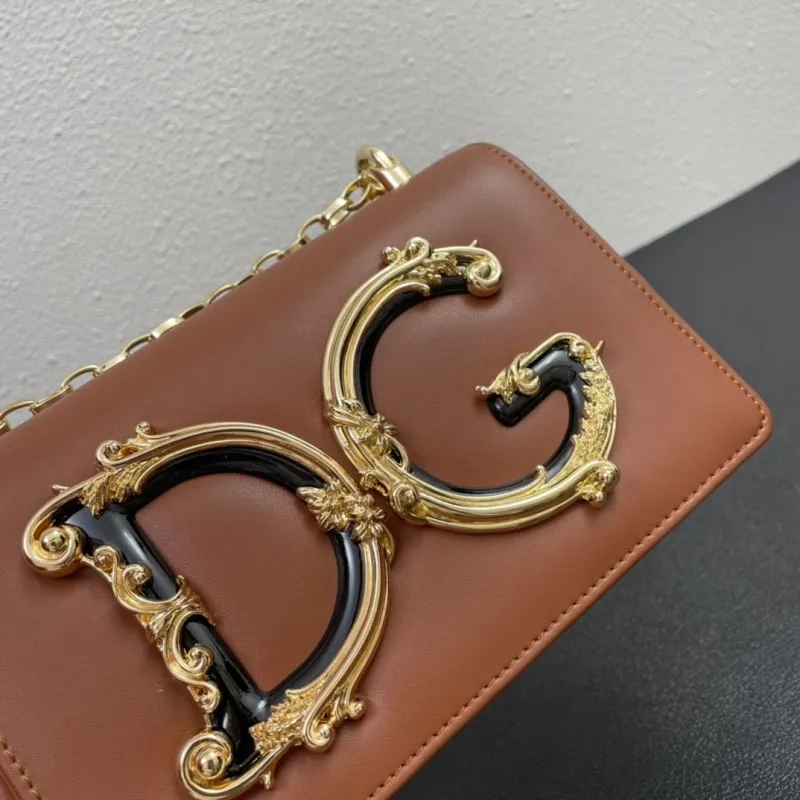 D&G Brown Leather Chain Satchel Bag - Image 4