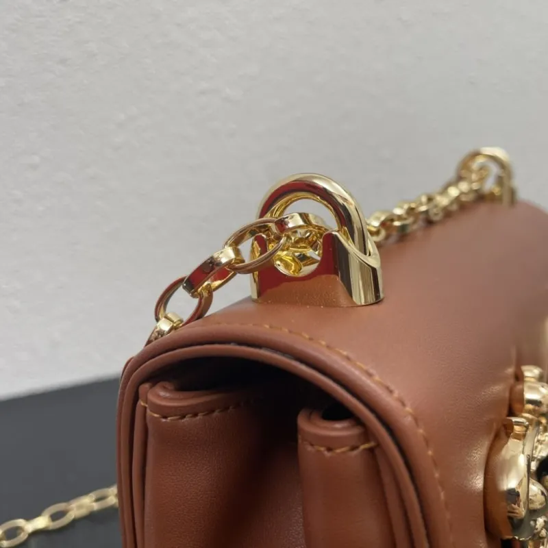 D&G Brown Leather Chain Satchel Bag - Image 5