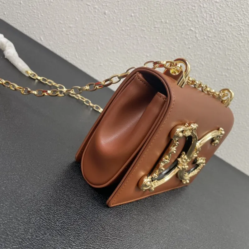 D&G Brown Leather Chain Satchel Bag - Image 6