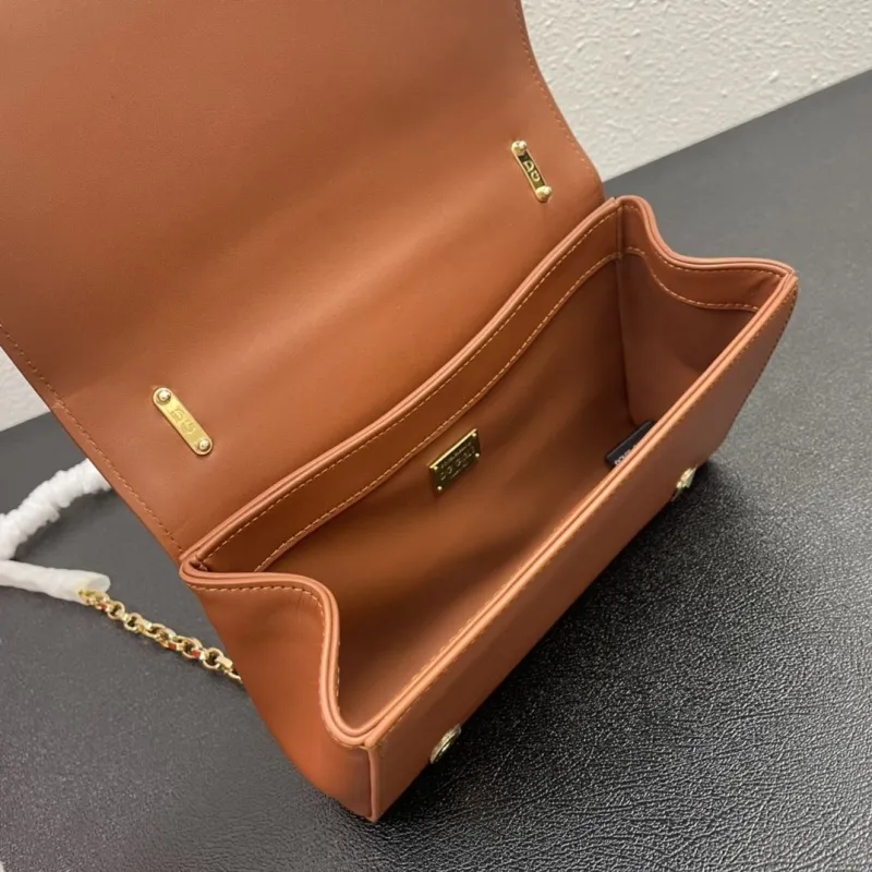 D&G Brown Leather Chain Satchel Bag - Image 8