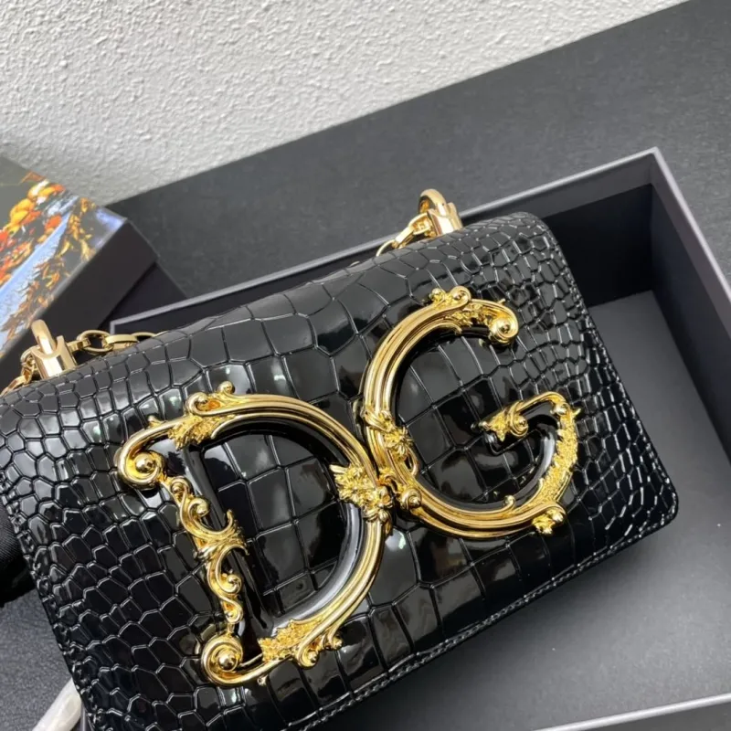 Dolce Gabbana Black Crocodile Embossed Chain Satchel Bag 91 - Image 4