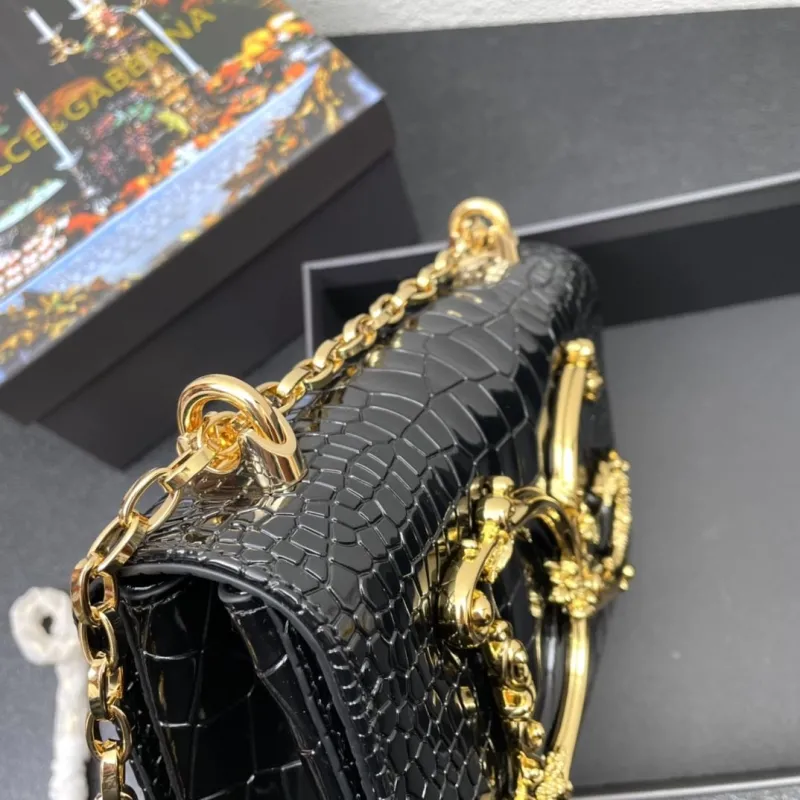Dolce Gabbana Black Crocodile Embossed Chain Satchel Bag 91 - Image 6
