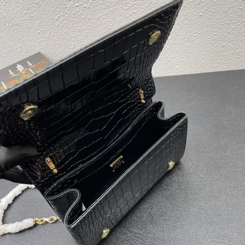 Dolce Gabbana Black Crocodile Embossed Chain Satchel Bag 91 - Image 8