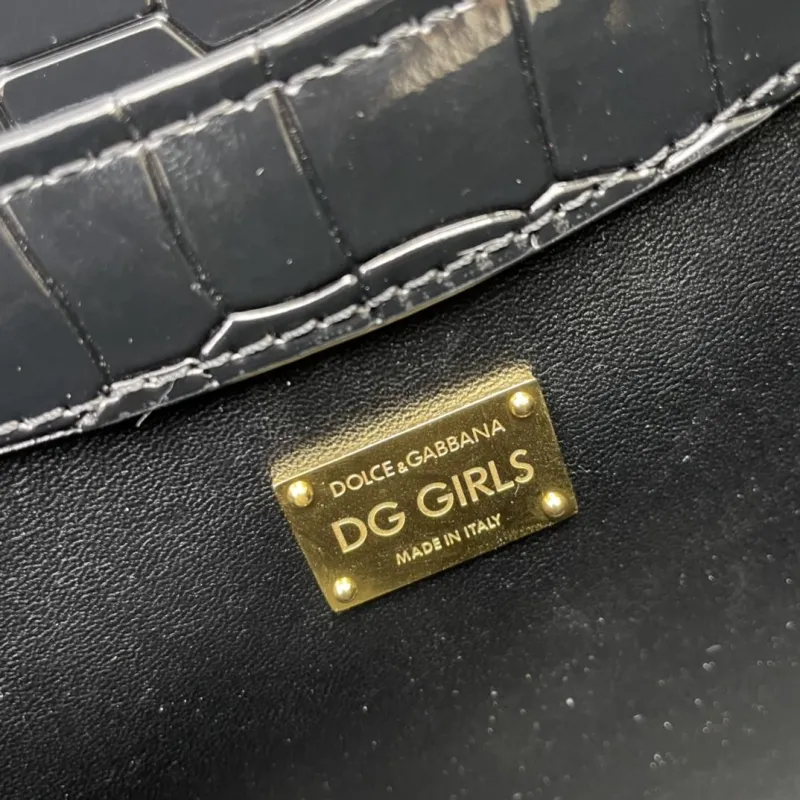 Dolce Gabbana Black Crocodile Embossed Chain Satchel Bag 91 - Image 9