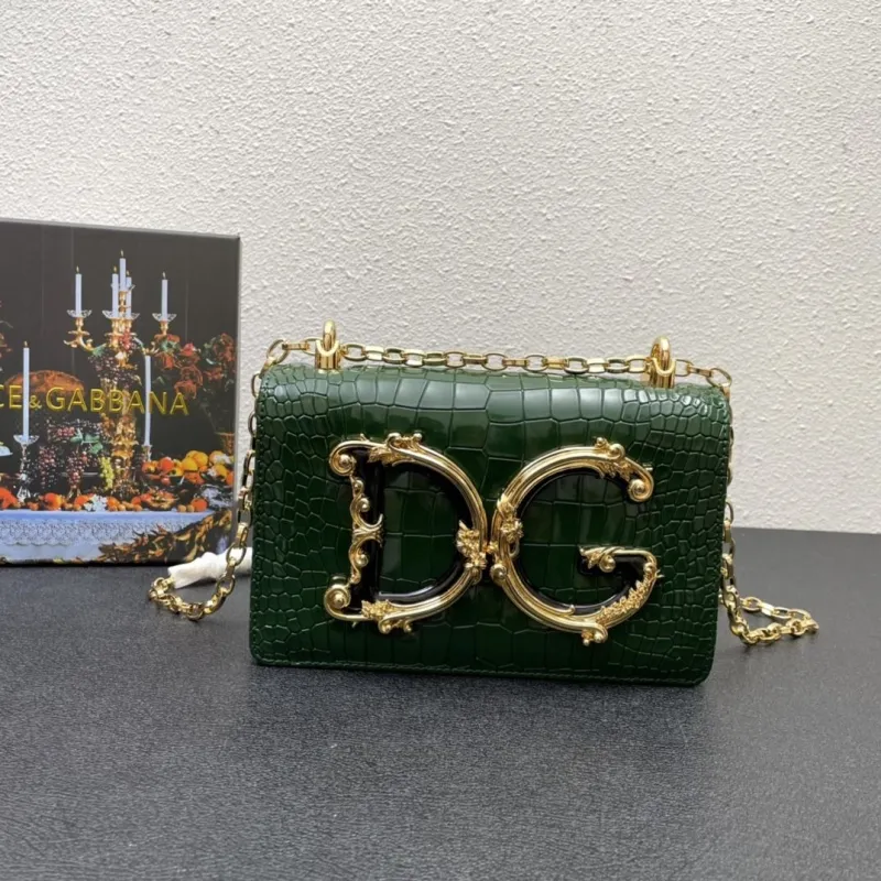 Dolce & Gabbana Green Crocodile Embossed Chain Satchel Bag