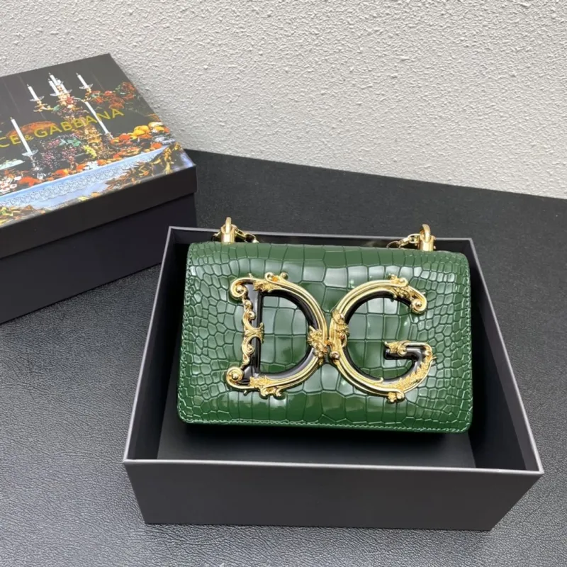 Alternative view of Dolce & Gabbana Green Crocodile Embossed Chain Satchel Bag