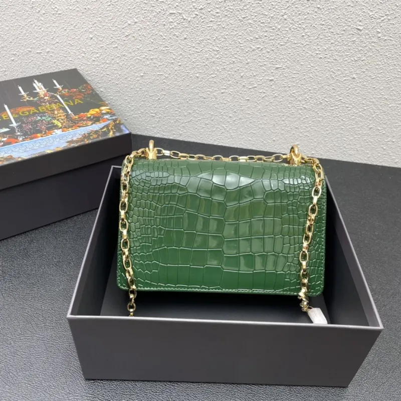 Dolce & Gabbana Green Crocodile Embossed Chain Satchel Bag - Image 3