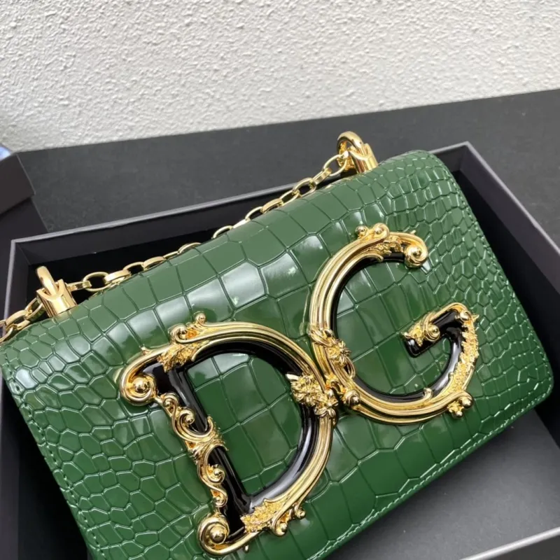 Dolce & Gabbana Green Crocodile Embossed Chain Satchel Bag - Image 4