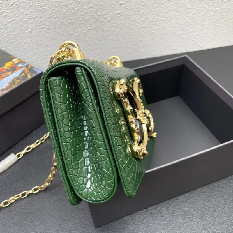 Dolce & Gabbana Green Crocodile Embossed Chain Satchel Bag - Image 5